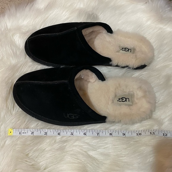 UGG: Men's Suede Wool Scuff Slipper Indoor Black Cream Slip Slide On Slippers 8 - Picture 8 of 8